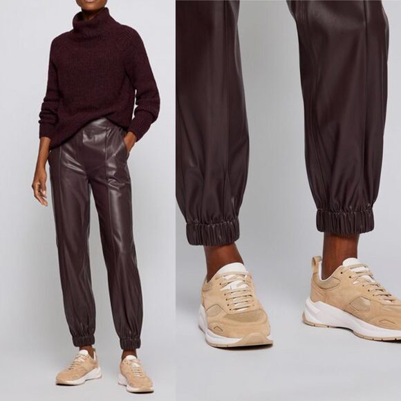 HUGO BOSS NWT Teruna Faux Vegan Leather Jogger Pants in Burgundy Size 8 - Picture 1 of 12